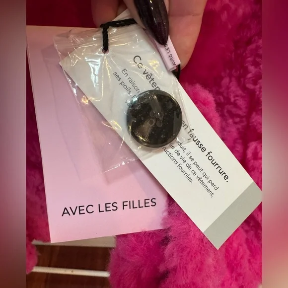 NWT size M Avec Les Filles Vibrant Pink faux furJacket - Picture 4 of 5